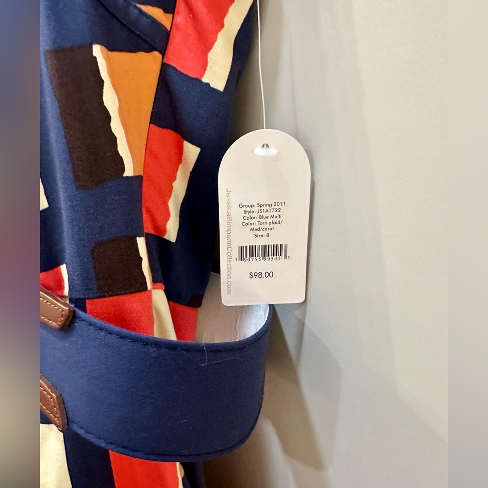 NWT Jessica Simpson Stylish Women’s Halter Dress with Belt - Navy/Orange pattern - Picture 7 of 10